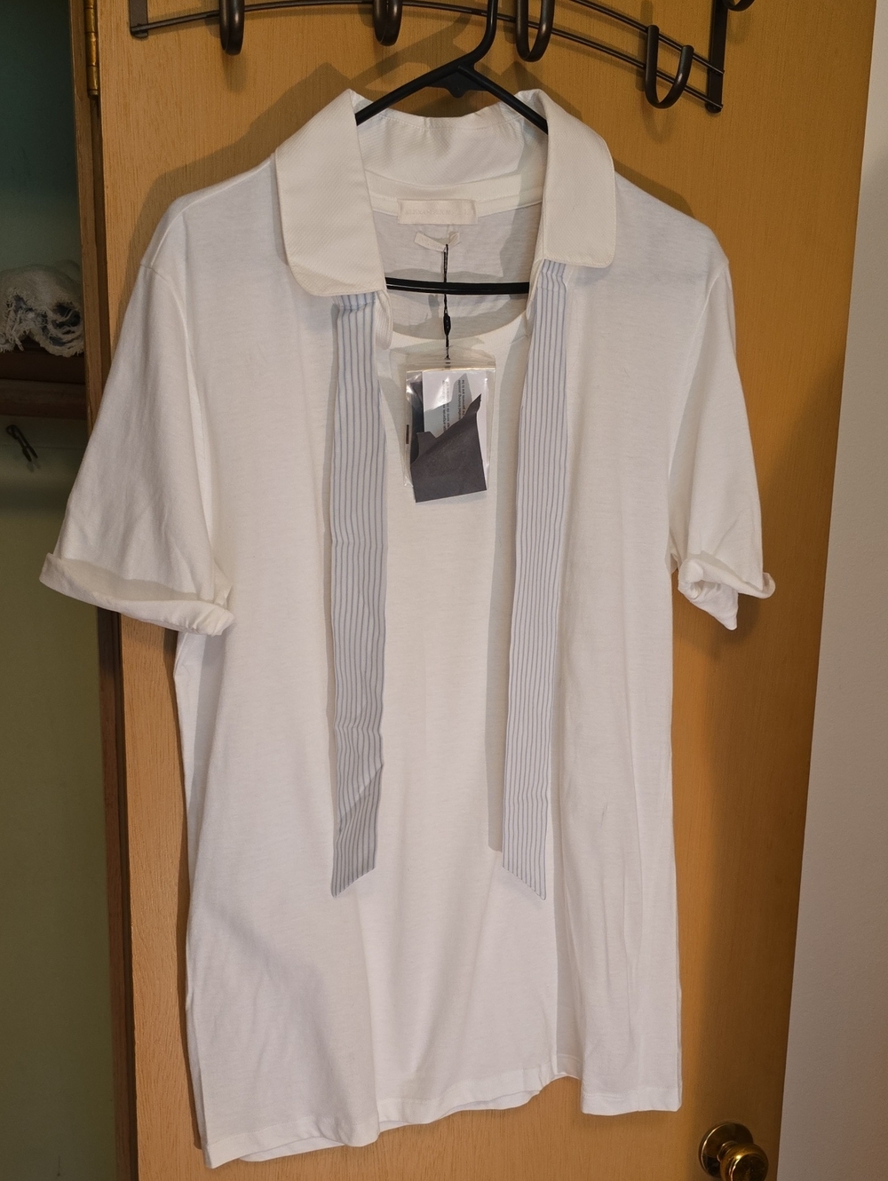 Alexander McQueen White Men’s Short Sleeve Polo with Pleated Tie Detail